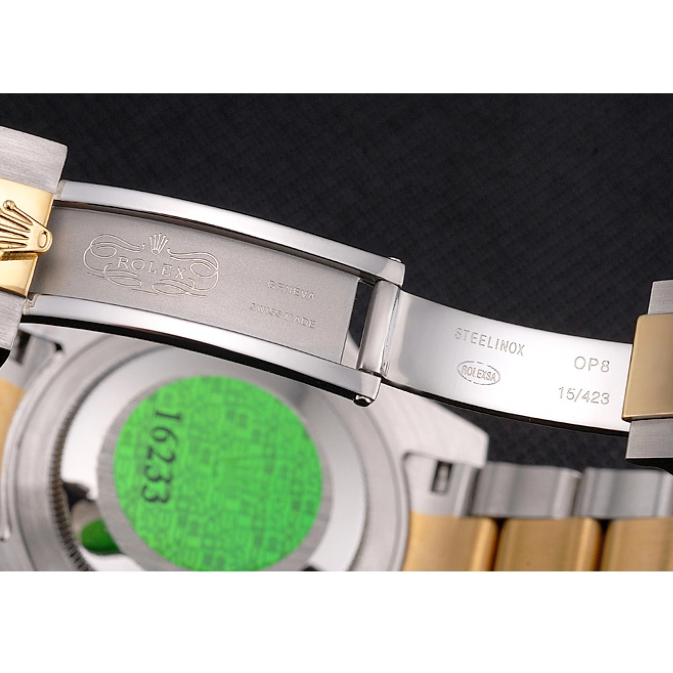 Rolex aaa copy Submariner Swiss Steel Rolex And Dial Tone Two Gold Bracelet Bezel Green 0625